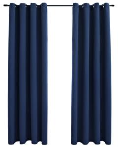 Draperii opace cu inele metalice, 2 buc, albastru, 140 x 245 cm