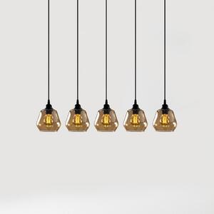 Lampă suspendată Gold 033, sticlă transparentă aurie, 5 becuri lineare