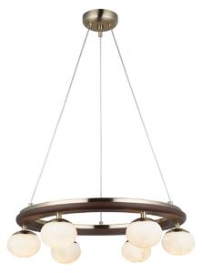 Tolosa lampă suspendată, Ø 52 cm, alamă, 6 becuri, sticlă, lemn