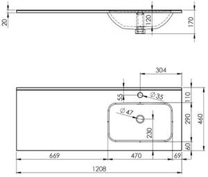Elita Skappa lavoar 120.8x46 cm dreptunghiular mobilier-cu blat alb luciu RE041205068060
