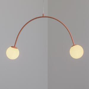Una 2 lampă suspendată, metal, sticlă, 2 becuri, roșu coral