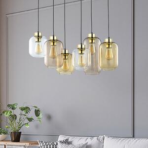 TK Lighting Lampă suspendată Marco Brown, 6 becuri, transparentă/maro, reglabil, Transparent, Camera de zi / sufragerie, Sticlă, Modern