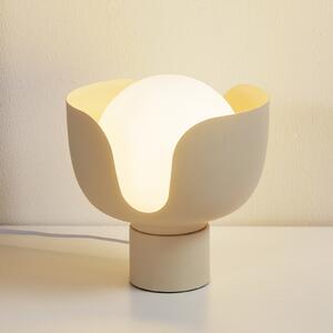 Lampă de masă Lindby Fiora, bej, sticlă, metal, Ø 20 cm