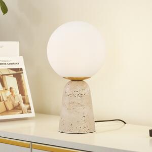 Lampă de masă Lindby Kirstan, bej, alb, sticlă, piatră, 33 cm