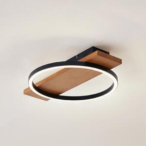 Lindby plafonieră LED Galad, negru, lemn, 30 cm, dimabil