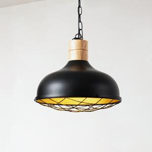 Lindby Lampă suspendată Olbi, negru, arbore de cauciuc, lungime 41,5 cm, reglabil, Negru, Camera de zi / sufragerie, Lemn, Casă de țară / Rustic