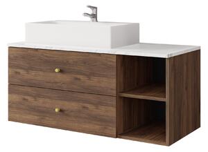 Cabinet atârnat pentru baie Salus, Nuc, Marmură albă, PAL laminat, 45x100x45cm, 46 kg