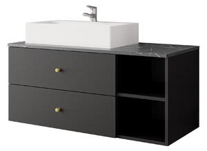 Cabinet atârnat pentru baie Salus, Negru, Marmură neagră, PAL laminat, 45x100x45cm, 46 kg