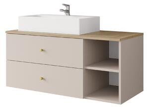 Cabinet atârnat pentru baie Salus, Cașmir, Stejar Cremona, PAL laminat, 45x100x45cm, 46 kg