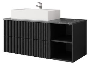 Cabinet atârnat pentru baie Nauta, Marmură neagră, Negru, PAL laminat, MDF, 45x100x45cm, 31 kg