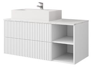 Cabinet atârnat pentru baie Nauta, Marmură albă, Alb, PAL laminat, MDF, 45x100x45cm, 31 kg