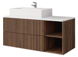 Cabinet atârnat pentru baie Nauta, Marmură albă, Nuc, PAL laminat, MDF, 45x100x45cm, 31 kg