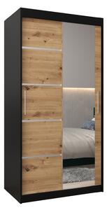 Dulap de haine 120 cm cu oglindă Verika 2 120 (negru + stejar artisan). 1064191