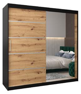 Dulap de haine 200 cm cu oglindă Verika 2 200 (negru + stejar artisan). 1064227