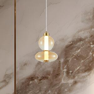 Eko-Light Lampă suspendată LED Daphne, sticlă transparentă chihlimbar, înălțime 28 cm, Bej, Camera de zi / sufragerie, Sticlă, Modern