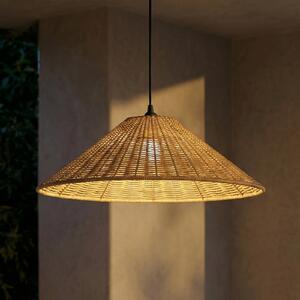 Lucande Lampă suspendată pentru exterior Taniola, 1 bec, conică, Ø 60 cm, reglabil, Lemn, Lemn, Casă de țară / Rustic