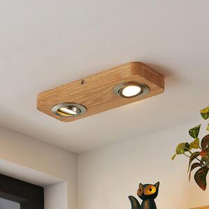 Lindby plafonieră LED Mikari, 30 cm, lemn, pivotantă, Lemn, Camera de zi / sufragerie, Lemn, Modern