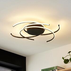 Lindby Plafonieră LED, Hamza, Ø 49 cm, negru, aluminiu, reglabil, Negru, Camera de zi / sufragerie, Metal, Modern
