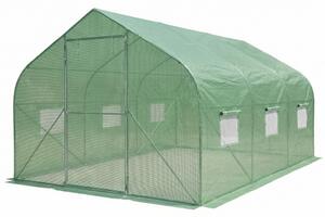 Tunel de folie cu cadru metalic 3x4.5m Garden Point verde cu 2 perechi de uși