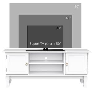 Suport pentru TV cu Dulap din MDF si lemn de Pin Stil Clasic, Alb Mat, 120x45x50cm HOMCOM | Aosom RO