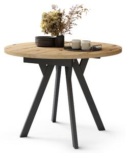 Mazzoni ALDO Stejar Artisan/picioare negre - MASĂ ROTUNDĂ EXTENSIBILĂ CU PICIOARE ÎN FORMĂ DE "Y" STIL LOFT PENTRU SALON/SUFRAGERIE