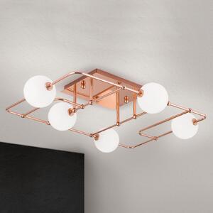 ORION Plafonieră LED Pipes cupru cu sfere de sticlă, reglabil, Cupru, Camera de zi / sufragerie, Metal, Modern