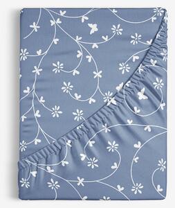 Goldea cearceaf de pat 100% bumbac cu elastic - flori și fluturi pe albastru-gri 90 x 200 cm