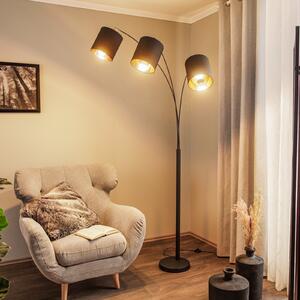 Lindby lampadar Nanika, negru / aur, 202 cm, E27, 3 becuri., Negru, Camera de zi / sufragerie, Metal, Modern, Arc în picioare
