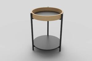 Masuta cafea Rolo, stejar natural/negru, otel/placaj curbat, 44x44x55