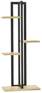 Outsunny Suport pentru Plante cu 4 Etaje din Lemn de Brad și Metal, 45x25x110 cm, Negru | Aosom Romania