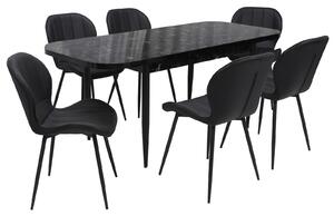 Set masă extensibilă Viena Negru cu 6 Scaune Piele Topaz Negru