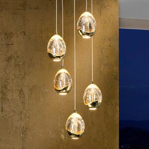 Suspensie cu LED Rocio, 5 lumini, rotundă, metal, sticlă, auriu