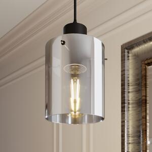Lindby Lampă suspendată Kourtney, Ø 15 cm, negru/gri, sticlă, E27, reglabil, Negru, Camera de zi / sufragerie, Sticlă, Modern