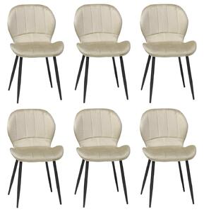 Set 6 Scaune Bucătărie Topaz Cappuccino, tapițate cu catifea, picioare metalice negre, 86 × 50 × 39 cm