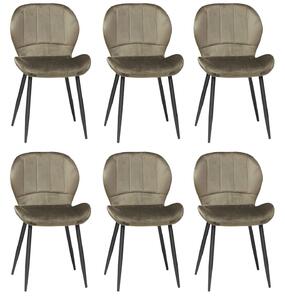 Set 6 Scaune Bucătărie Topaz Maro, tapițate cu catifea, picioare metalice negre, 86 × 50 × 39 cm
