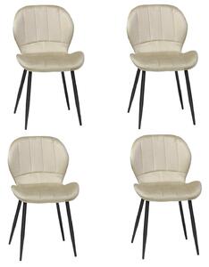 Set 4 Scaune Bucătărie Topaz Cappuccino, tapițate cu catifea, picioare metalice negre, 86 × 50 × 39 cm