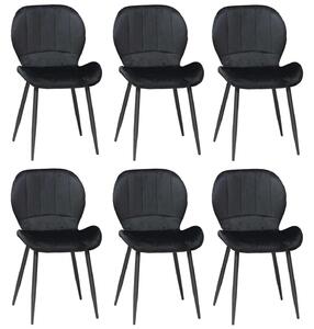 Set 6 Scaune Bucătărie Topaz Negru, tapițate cu catifea, picioare metalice negre, 86 × 50 × 39 cm