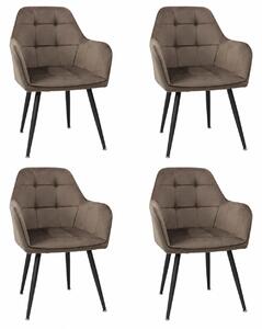 Set 4 Scaune Bucătărie Perla Maro, tapițate cu material textil catifelat, picioare metalice negre, 87×45×58 cm