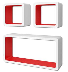 3 Rafturi de tip cub din MDF pentru cărți/DVD-uri, alb-roșu