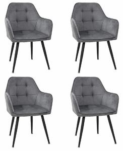 Set 4 Scaune Bucătărie Perla Gri, tapițate cu material textil catifelat, picioare metalice negre, 87×45×58 cm