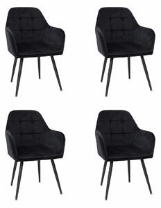 Set 4 Scaune Bucătărie Perla Negru, tapițate cu material textil catifelat, picioare metalice negre, 87×45×58 cm