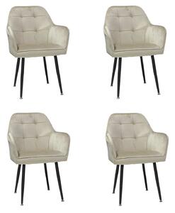 Set 4 Scaune Bucătărie Perla Cappuccino, tapițate cu material textil catifelat, picioare metalice negre, 87×45×58 cm
