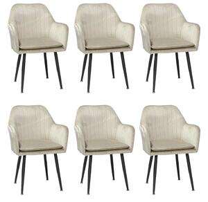 Set 6 Scaune Bucatarie Coral Cappuccino, tapitate cu material textil catifelat, picioare metalice negre, 85×80×60 cm