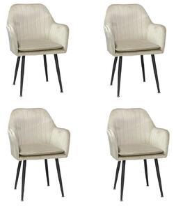 Set 4 Scaune Bucatarie Coral Cappuccino, tapitate cu material textil catifelat, picioare metalice negre, 85×80×60 cm