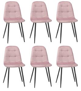 Set 6 Scaune Bucătărie Gya Roz, tapițate cu material textil catifelat, picioare metalice negre, 91 × 45 cm