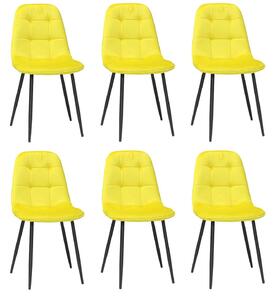 Set 6 Scaune Bucătărie Gya Galben, tapițate cu material textil catifelat, picioare metalice negre, 91 × 45 cm