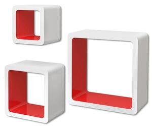 3 Rafturi de tip cub din MDF pentru cărți/DVD-uri, Alb-Roșu