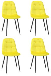 Set 4 Scaune Bucătărie Gya Galben, tapițate cu material textil catifelat, picioare metalice negre, 91 × 45 cm