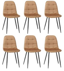 Set 6 Scaune Bucătărie Gya Maro Deschis, tapițate cu material textil catifelat, picioare metalice negre, 91 × 45 cm