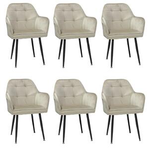 Set 6 Scaune Bucătărie Perla Cappuccino, tapițate cu material textil catifelat, picioare metalice negre, 87×45×58 cm